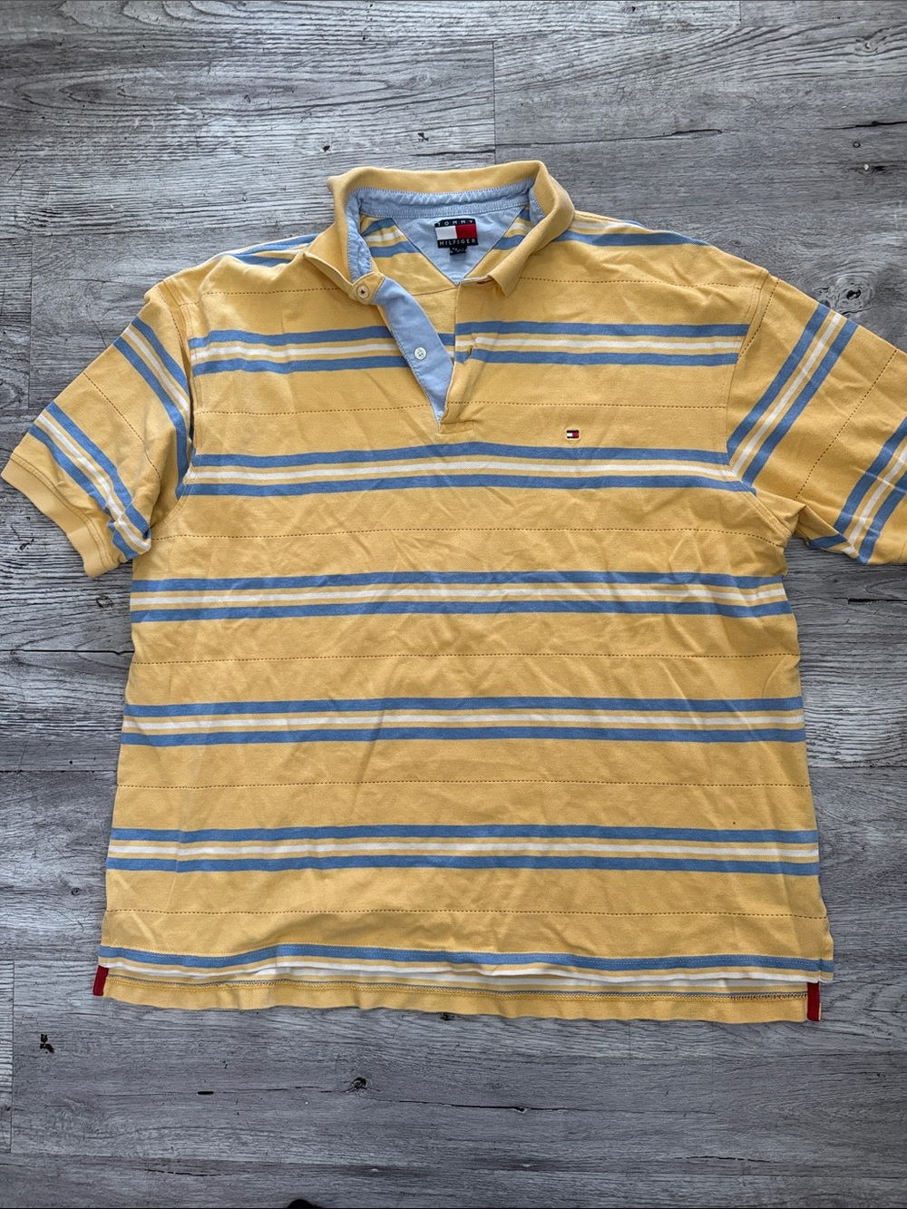 Tommy Hilfiger Yellow and Light Blue Striped Polo